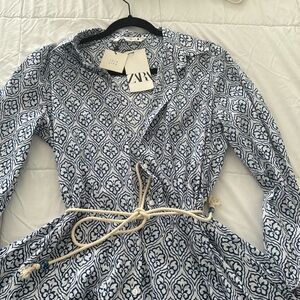 Zara mosaic blue and white dress
